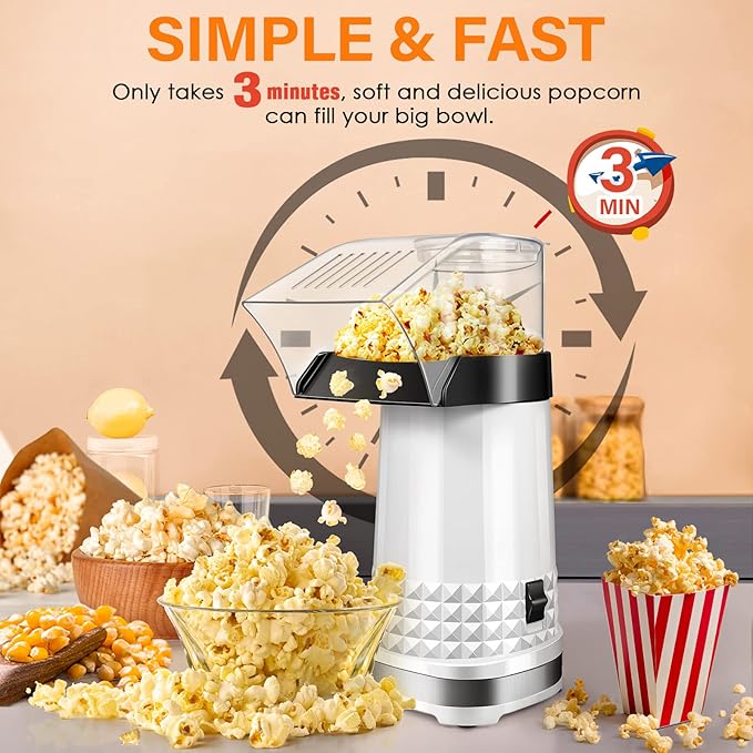 Oil-Free Popcorn Machine – Quick Popcorn in 2-3 Minutes, 4.5 Quart