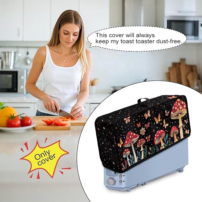 Toaster Cover 2 Slice Butterfly Mushroom 2 Slice Slim Toaster Cover, Heat- Resistant Water Resistant Folding Small Appliance Covers for Women