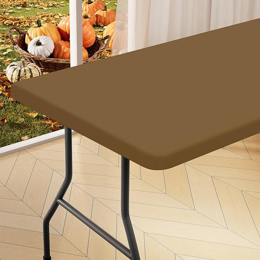 homing Rectangle Table Cloth Cover, Waterproof Polyester Elastic Fitted Tablecloth, Fits for 5 Foot Folding Tables, Washable Table Protector for Picnic, Camping, Outdoor (Brown, 30" x 60")