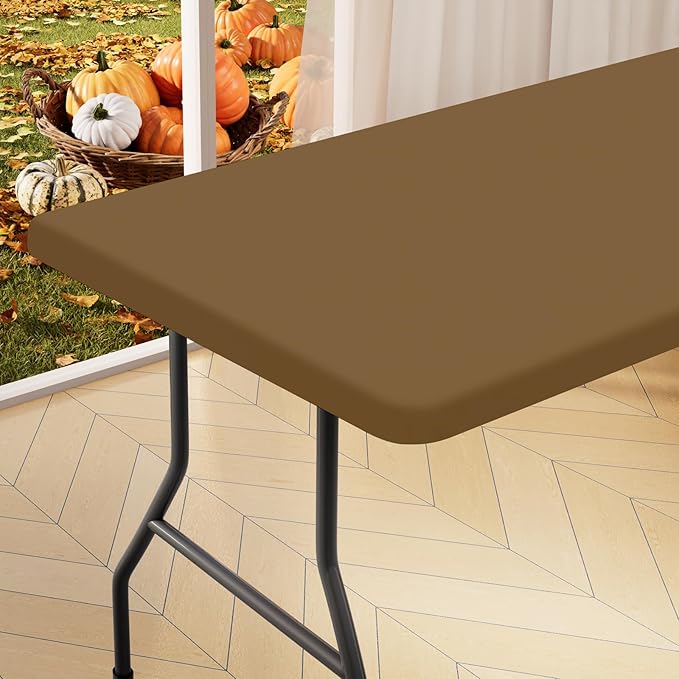 homing Rectangle Table Cloth Cover, Waterproof Polyester Elastic Fitted Tablecloth, Fits for 4 Foot Folding Tables, Washable Table Protector for Picnic, Camping, Outdoor (Brown, 24" x 48")