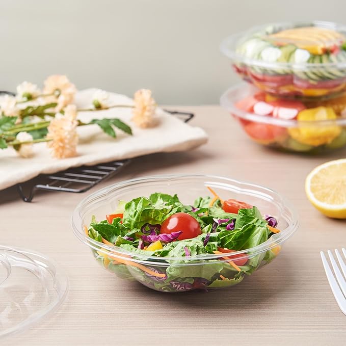 [18 oz. 50 Sets Clear Plastic Salad Bowls with Airtight Lids Disposable To Go Mixing Containers Serving for Fruit, Quinoa, Lunch and Meal Prep