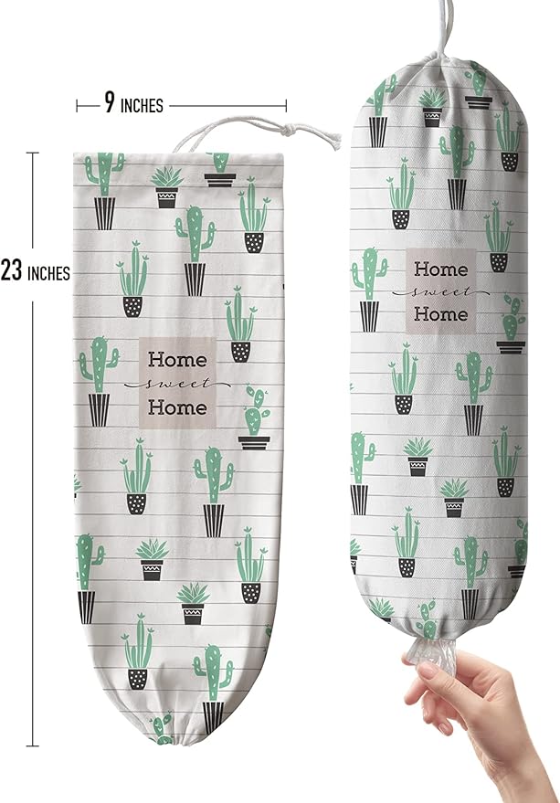 Hglian Cactus Plastic Bag Holder,Grocery Bag Holder Trash Bags Organizer Storage,Cute Cactus Kitchen Decor Gifts for Women
