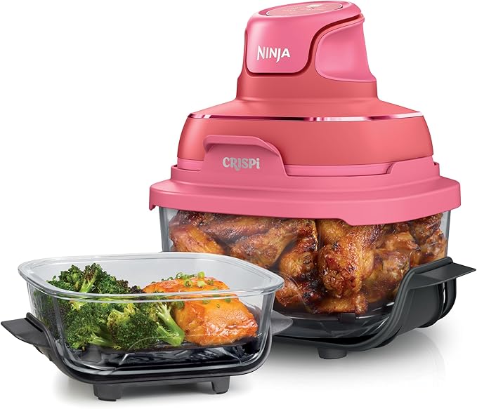 Ninja Crispi 4-in-1 Glass Air Fryer | 450°F | Non-Toxic | 4QT & 6-Cup Glass Containers w/Lids | Microwave, Freezer, Dishwasher Safe | Max Crisp, Air Fry, Bake, Recrisp | Cherry Crush | FN101DR