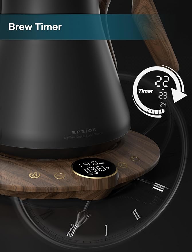 INTASTING Gooseneck Electric Kettle with ±1℉ Temperature Control for Pour Over Coffee & Tea, Quick Heating, BPA-Free Stainless Steel, Built-in Brew Timer, 1500W/0.9L (Rainforest)