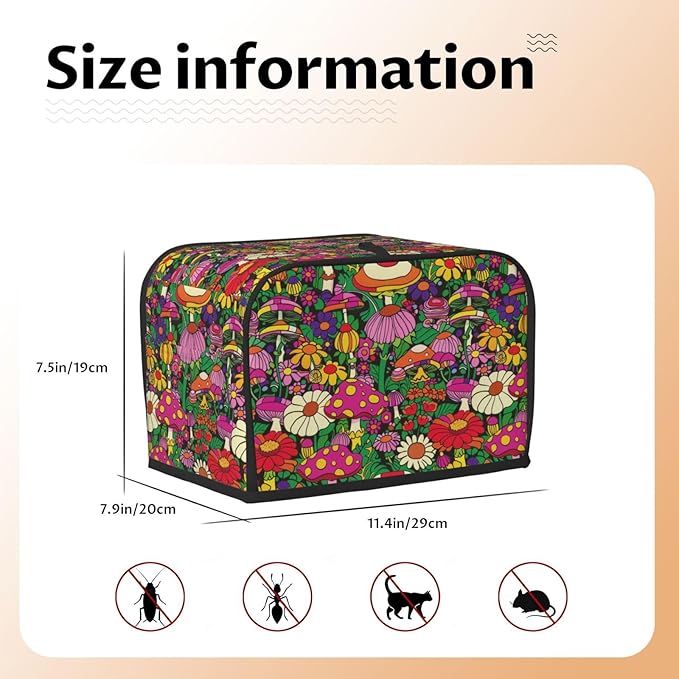 Toaster Cover 2 Slice Colorful Mushroom Flower Trippy Kitchen Small Appliance Covers with Pockets Dust and Fingerprint Protection