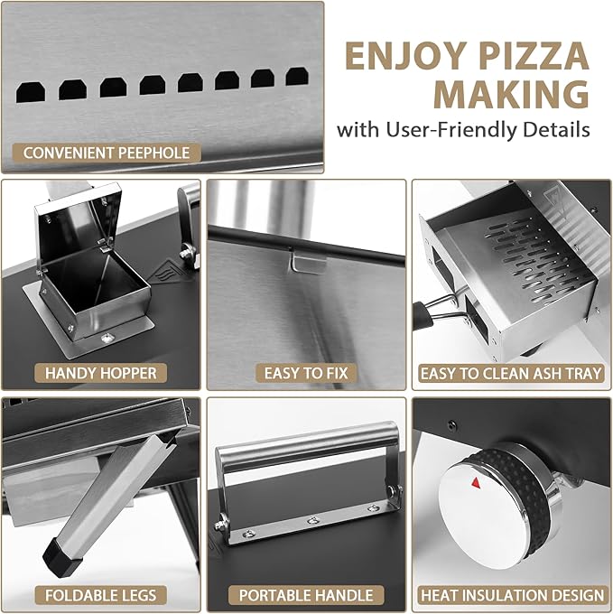12" Portable Wood Pellet Pizza Oven with 360° Rotating Stone - Wood-Fired for Authentic Flavor, Ideal for Backyard, Camping, Picnics, and Patios - Easy to Use for Perfect Outdoor Cooking