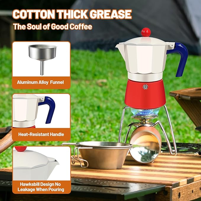 6 Cup Aluminum Espresso Stovetop Moka Pot Express Coffee Maker Percolator Italian Classic Mocha Coffee Machine for Italian and Cuban Cafe Brewing for Home Camping 300ml 10oz