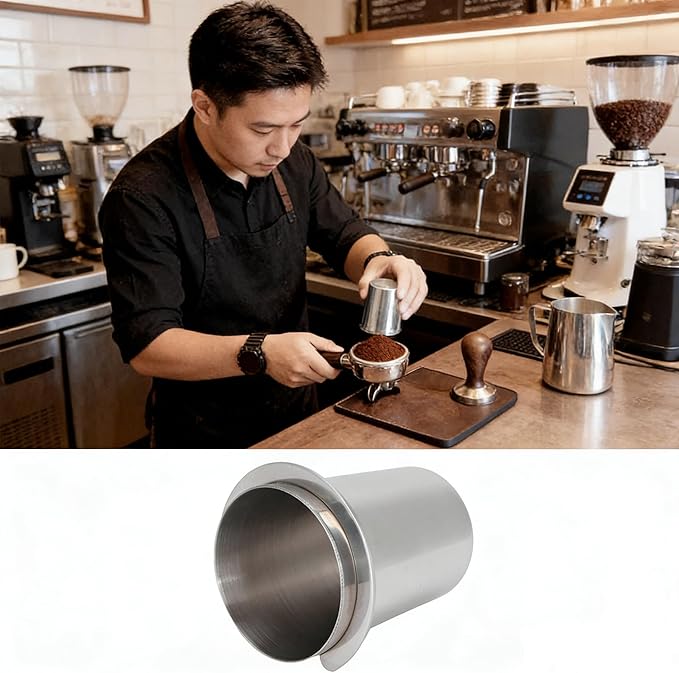 Coffee Dosing Cup 51mm, Espresso Coffee Dosing Cup, Stainless Steel Dosing Cup Compatible with All 58mm Portafilter,Coffee Powder Cup, Coffee Powder Feeder (1, Silver, 51mm)