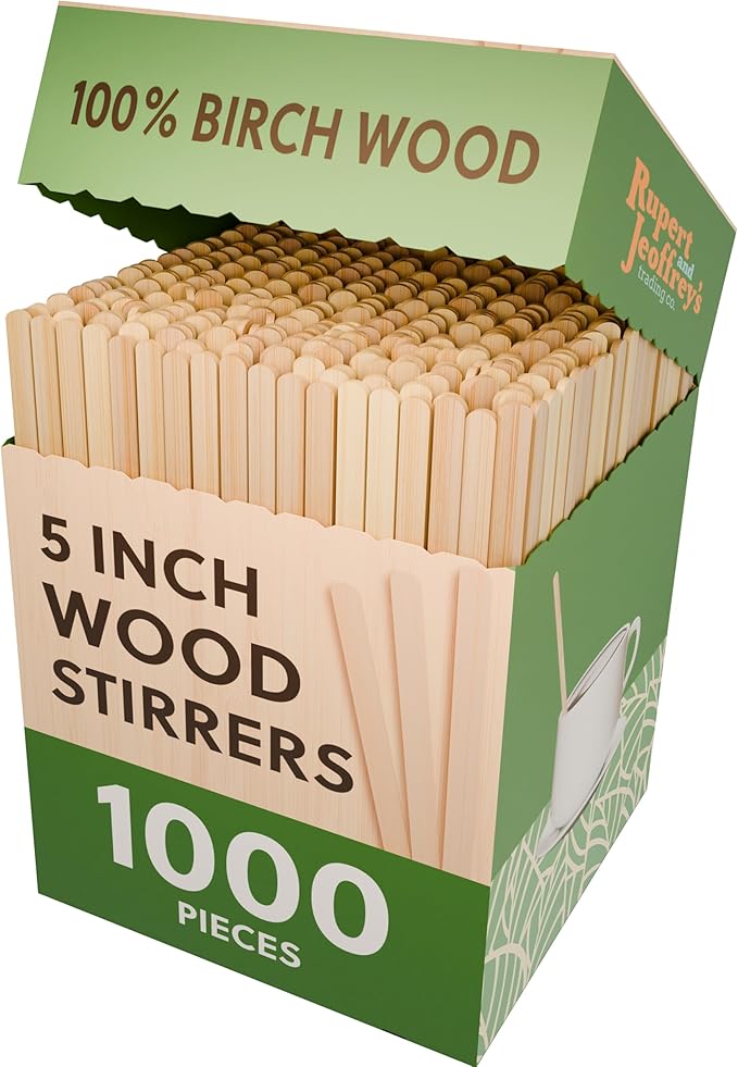 [1,000 Count] Birch Wood Stir Sticks for Coffee Bar, Wooden Stir Sticks for Coffee 5.5 Inch Length (Natural)