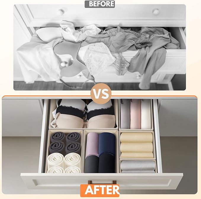 FANS-ONE Drawer Organizer Clothes, 21 Pack Dresser Organizer for Baby Clothes, Underwear, Socks, 3 Sizes Foldable Closet Organization and Storage Bins for Nursery, Bedroom (Light Beige)