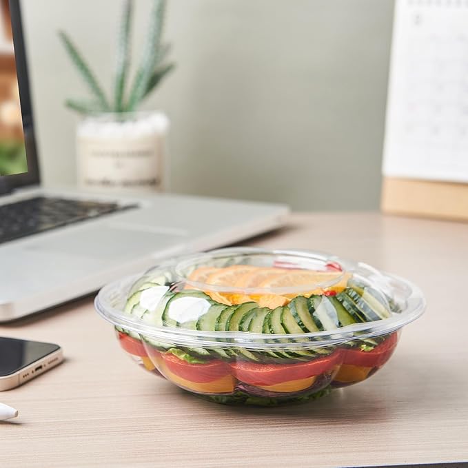 [18 oz. 50 Sets Clear Plastic Salad Bowls with Airtight Lids Disposable To Go Mixing Containers Serving for Fruit, Quinoa, Lunch and Meal Prep