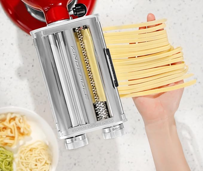 Pasta Maker Attachment for KitchenAid Mixers, Pasta Attachments 3 in 1 Set Included Dough Roller, Spaghetti and Fettuccine Cutters, Noodle Maker Accessory