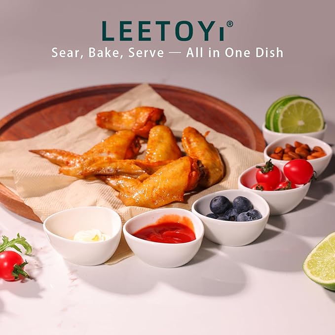 LEETOYI Mini Ceramic Ramekins Souffle Dishes 1.5 OZ, Small Dipping Bowls, Sauce Dip Bowls for Kitchen Serving Sauce Condiments, Oven & Microwave Safe, Set of 6, White