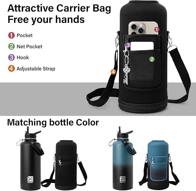 DYSANKY Insulated Water Bottle | Thickened Stainless Steel for Gym and Hiking with Straw, Carrier Bag, Handle Strap | BPA-Free 87 oz