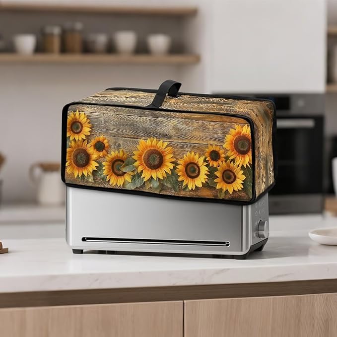 2 Slice Slim Toaster Cover Sunflower Wooden Toaster Cover Easy to Fold and Store Dust-proof Kitchen Appliance Protector Universal Fit