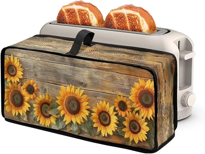 2 Slice Slim Toaster Cover Sunflower Wooden Toaster Cover Easy to Fold and Store Dust-proof Kitchen Appliance Protector Universal Fit