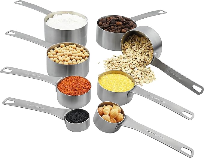 Smithcraft Measuring Cups Set 8, 18/8 Stainless Steel Measuring Cups Set, Metal Measuring Cups With 1/8, 1/4, 2/3, 3/4 Measuring Cup for Kitchen & Baking