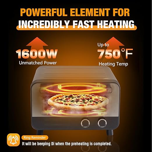 OLIXIS Pizza Oven Indoor, 1600W Electric Pizza Oven Fast Heating, 6 Presets Pizza Maker for 12 Inches, with Pizza Stone & Spatula, Upper-Bottom Independent Heating Temperature Control