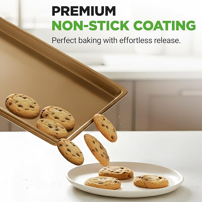 NutriChef Nonstick XL Cookie Sheet Baking Pan, Extra Large 22 Inch x 16 Inch, Carbon Steel Oven Baking Sheet for Cookies & Pastries, Gold - NCLG1GD