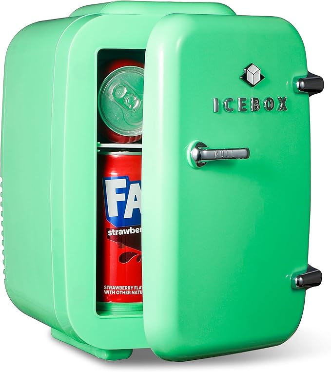 ICEBOX IBMF4MNT Mini Fridge For Bedroom, Skincare Refrigerator, Portable Cooler & Warmer for Makeup, for Office & Home, Mini (4 L / 6-Can), Mint Green