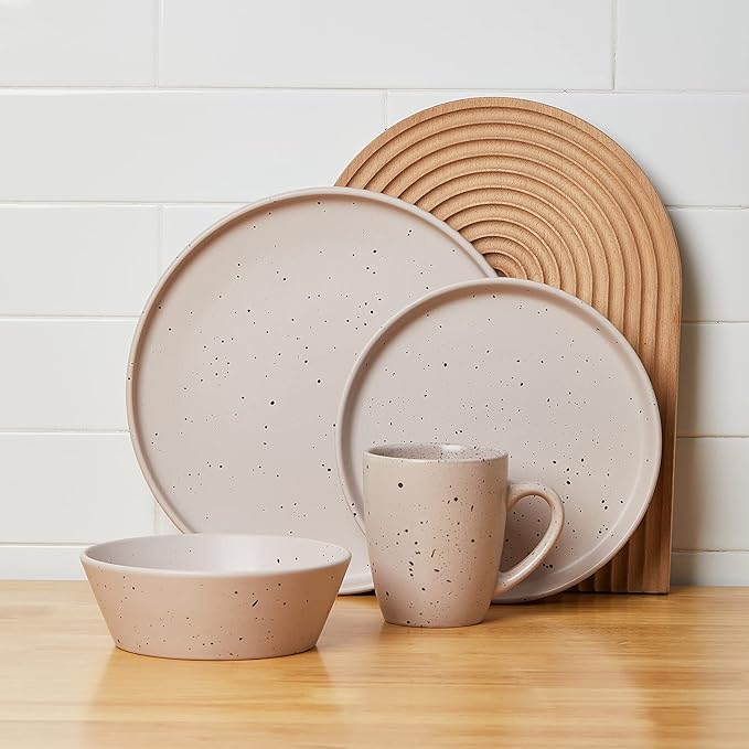 Stone Lain Jade Stoneware Dinnerware 16-Piece Service for 4, Taupe
