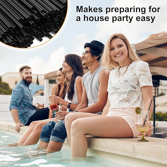 6000 Count Coffee Cocktail Stirrers Straws Disposable Plastic Sip Stir Sticks Cocktail Drink Stirrers Sticks Cups Straws for Bars Juice Drinking (Black,7 Inch)