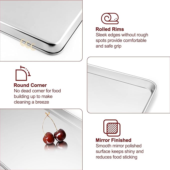 TeamFar Stainless Steel Baking Sheet with Rack Set, 17.6/16/12.5 Inch Cookie Sheets Baking Pans and Cooling Racks for Cooking Serving, Non-Toxic & Heavy Duty, Dishwasher Safe, 6 PCS (3 Pans + 3 Racks)