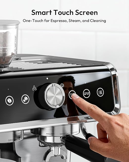 EUHOMY Espresso Machine with Grinder, 20 Bar Coffee Maker with Milk Frother Steam Wand, Professional Expresso Coffee Machines with Removable Water Tank, Latte & Cappuccino Machine for Home Barista