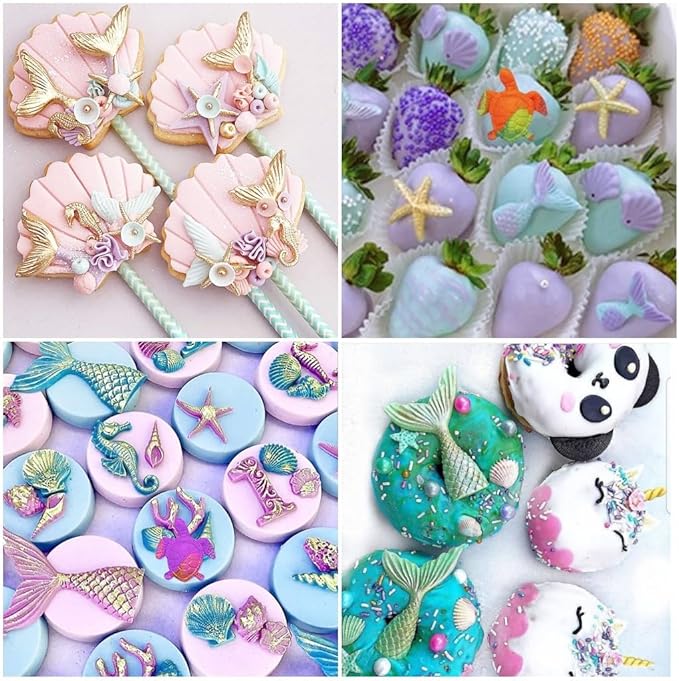 Mermaid Theme Cake Mold, Mermaid, Shell, Seaweed, Coral Silicone Mold Cupcake Toppers Mold for Candy,Chocolate,Fondant,Polymer Clay,Crafting Projects & Cake Decoration