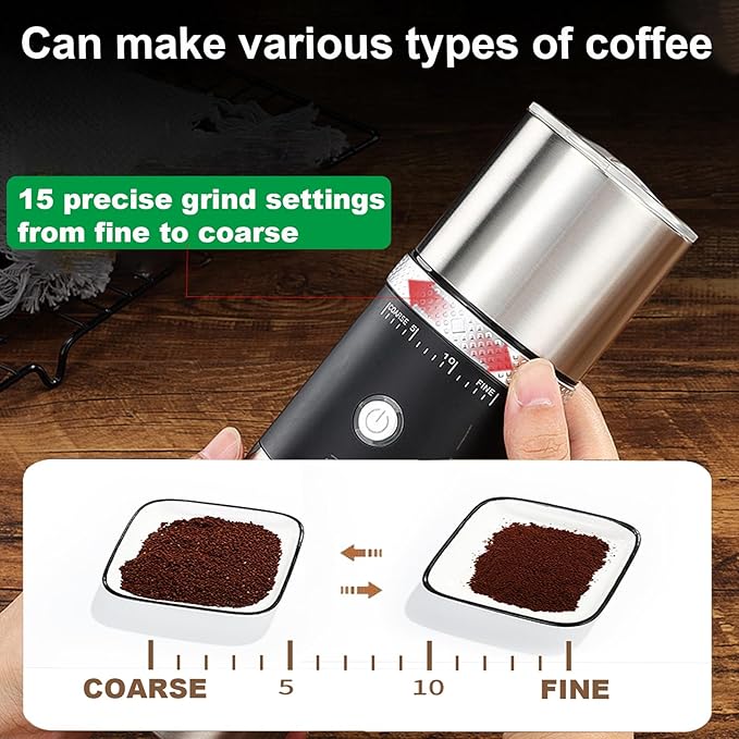 Portable Burr Coffee Grinder, Electric Adjustable Burr Mill Machine Suitable for Travel,Camping with Bag (Red)
