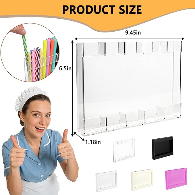 New Upgrade 9.5" Large Acrylic Straw Holder for Cabinet Door-Reusable Tumbler Straw Organizer Storage,Small Kitchen Organizers and Storage Accessories Container,Ultra Sticky Cupboard Door Mounted