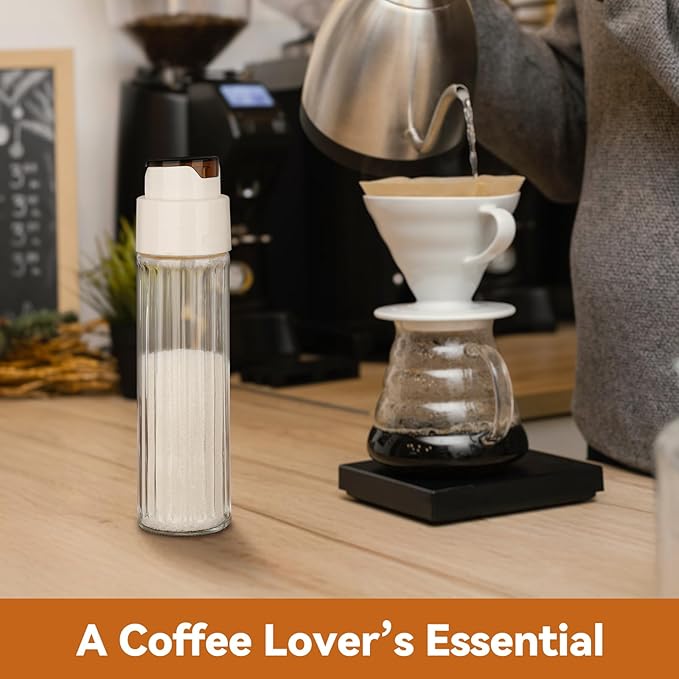 NiHome 16.9 OZ Sugar Dispenser with Automatic Pouring Switch for Home, Kitchen, Coffee Station, Large Capacity Glass Jar for Sugar, Coffee Creamer, Salt, Food-Grade Glass with Anti-Slip Ribbed Design