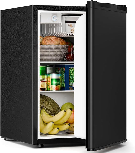 Antarctic Star 2.6 Cu.Ft.Compact Refrigerator with Freezer, Mini Fridge Single Door with Adjustable Thermostat,Removable Glass Shelves for Apartment,Dorm,Office,Kitchen，BLACK