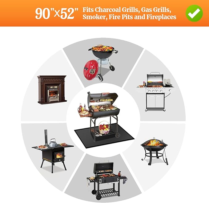 90 ×52 inches Under Grill Mats for Outdoor Grill/ Double-Sided Indoor Fireplace Mat Fire Pit Mat Fireproof Waterproof Oil-Proof, BBQ Mat Grill Pads Grilling Mat Protector for Deck Patio Gas Grills