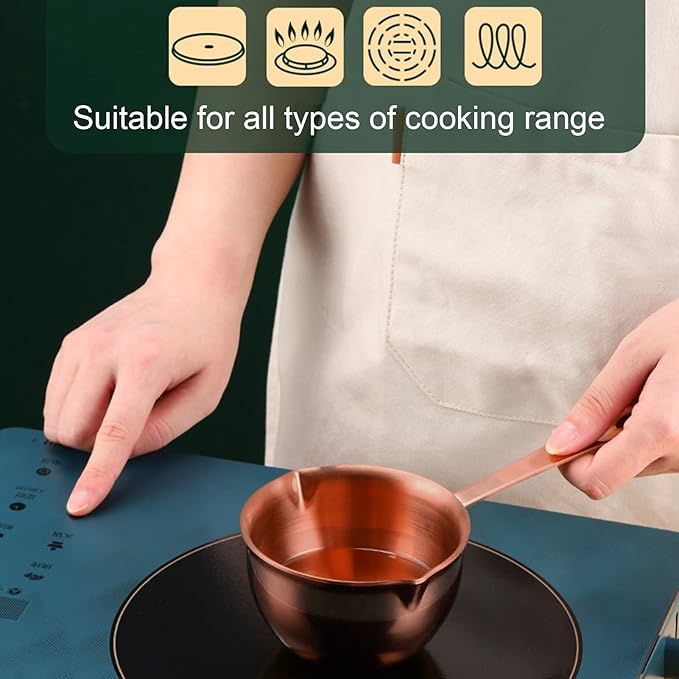 Stainless Steel Butter Warmer, Saucepan Chocolate Milk Butter Melting Pot Small Sauce Pan with Pour Spouts Cooking Pot for Hot Oil Soup Coffee Tea Warming (Pink Gold)