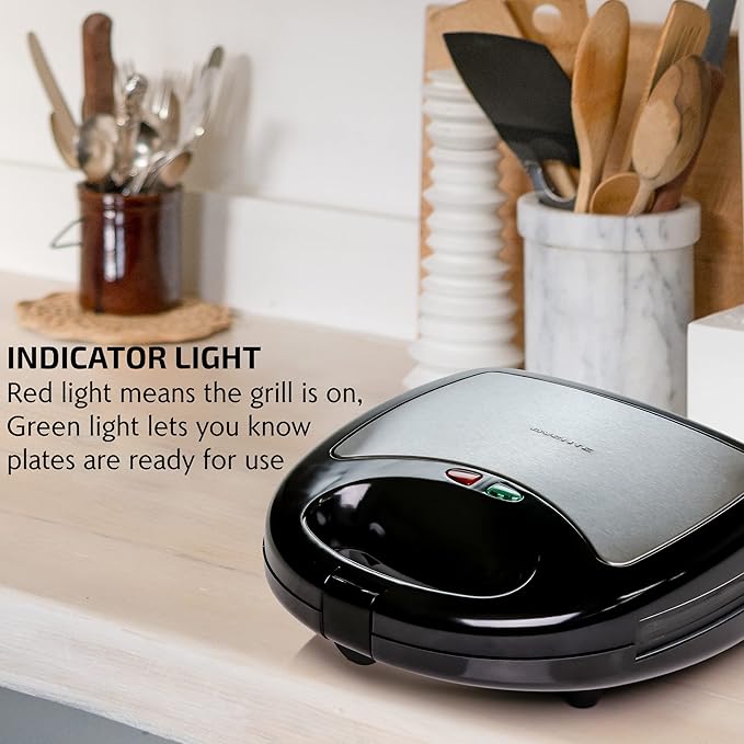 OVENTE Electric Sandwich Maker, Panini Press & Waffle Iron Set with Immersion Hand Blender, Food Chopper & Mixing Beaker, Black