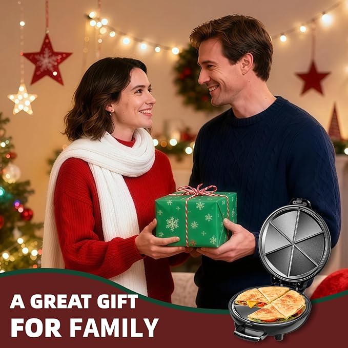 Electric Quesadilla Maker, 9.5'' Quesadilla Press with Easy Slice 6 Wedge, Non Stick Surface, Locking Latch For Extra Stuffing, Grilled Cheese Corn Flour Tortilla Snacks