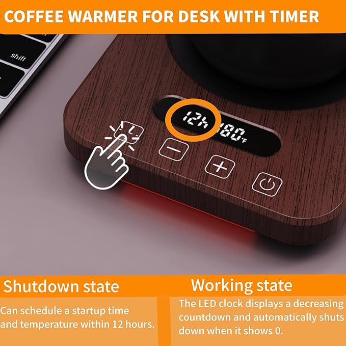 Coffee Mug Warmer,Cup Warmer with 7 Temp Settings,8H Auto Shut Off & 12H Timer,Fast Bottle Warmers for All Bottles,The Ultimate Coffee Warmer Plate for Beverage Lovers (Wood)
