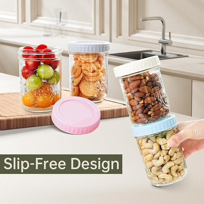 Miuyhji Overnight Oats Containers with Lids, 6-Pack Glass Mason Jars 16 oz with Lids Wide Mouth, Reusable Food Storage Containers for Snack, Chia Pudding, Yogurt, Meal Prep, Salad