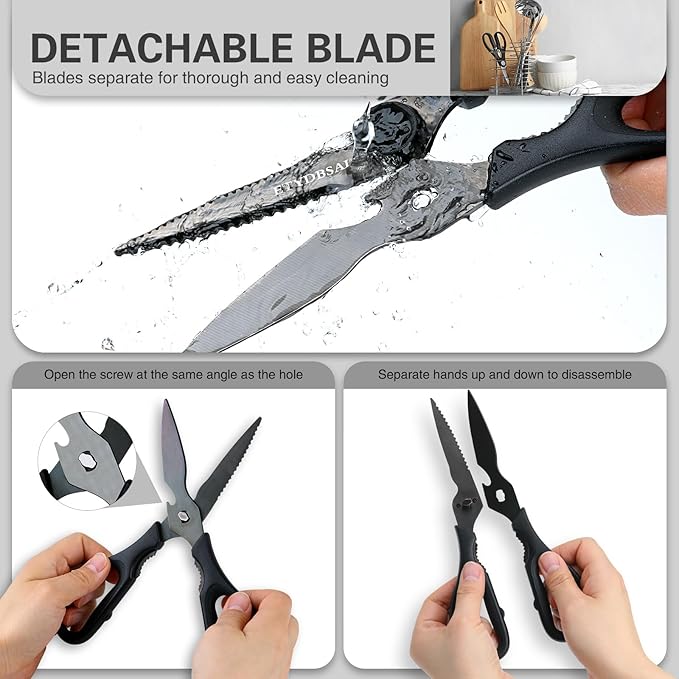All Purpose Kitchen Scissors for Food, Heavy Duty Kitchen Shears that Come Apart Dishwasher Safe, Sharp Durable Stainless Steel Scissors for Meat, Soft Grip Comfort Handle,Titanium Plated Black