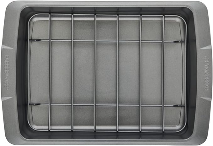 Farberware Bakeware Nonstick Roasting Pan/Roaster with U-Rack, 14.75 Inch x 10.75 Inch - Gray