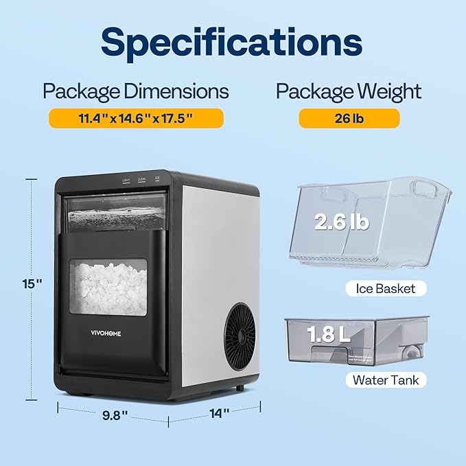 VIVOHOME 660W 10 Speed 6 Quart Tilt-Head Electric Food Mixer with Beater, Dough Hook, Wire Whip and Egg Separator and 45lbs/Day Soft Chewable Nugget Ice Maker with Self-Cleaning, Scoop, 10 Ice Bags