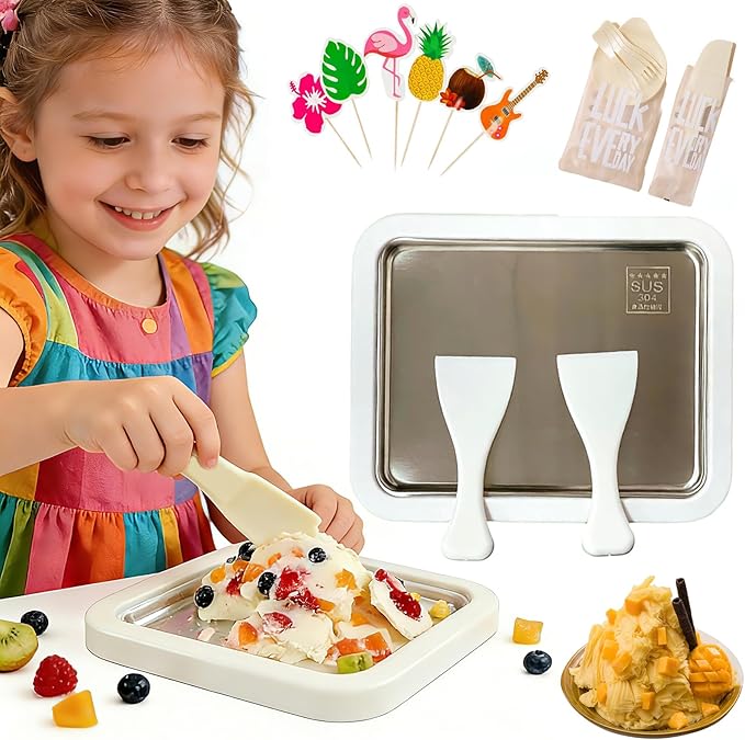 Rolled Ice Cream Maker, No Electricity DIY Homemade Rolled Ice Cream Kit, 304 Stainless Steel Instant Frozen Ice Cream Roller for Kids or Adults, Perfect for Family Nights, Parties, Playdates (White)