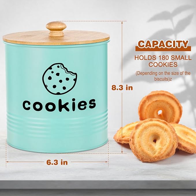 Blue Cookie Jars with Lids Airtight, 1.5 Gallons Cookie Tins, Large Cookie Jar for Kitchen Counter Decorative for Farmhouse, Christmas, and Gift Giving Cookie Storage Containers