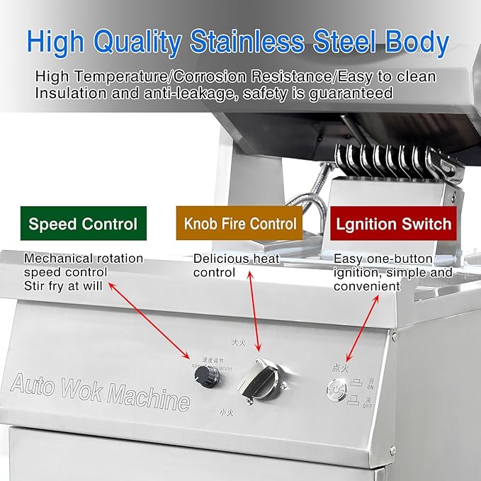 Commercial Automatic Cooker with water spray,Automatic 360° Stir Fry Cooker,Automatic Cooking Machine,Drum Type Stir Frying Machine,Auto Cooking Wok Fried Machine (Propane, Floorstanding)