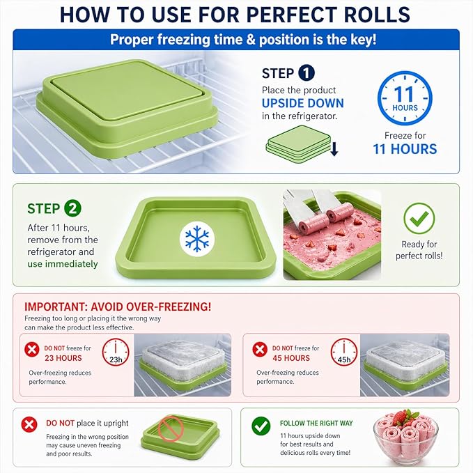Ice Cream Roller Maker, At Home Rolled Ice Cream Maker Machine, Dairy Free & Frozen Yogurt Maker, Electric Free Countertop Ice Cream Machine with Spade for Rolls, Sorbet & Frozen Yogurt (Green)