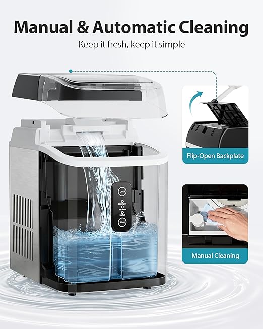 Aeitto Nugget Ice Maker Countertop, 42lbs/24H Ice Machine with 1.5L Water Tank, Rapid Ice Release in 6 Mins, Self-Cleaning Pebble Ice Maker with Basket and Scoop for Home Office RV and Party, Silver