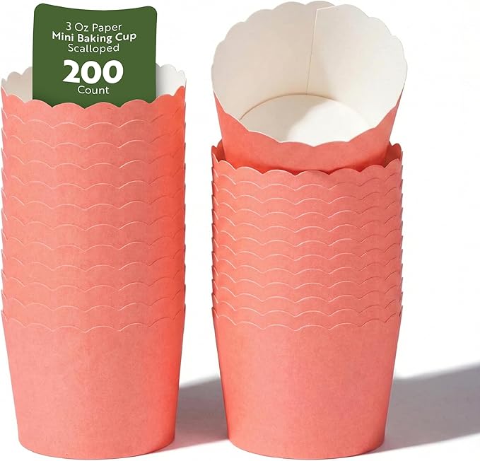 Restaurantware Baking Cups 200 Pack of 3.38 oz Paper Cupcake Liners Greaseproof Scalloped Oven-Safe Elegant Dessert Muffin Cups Disposable for Parties