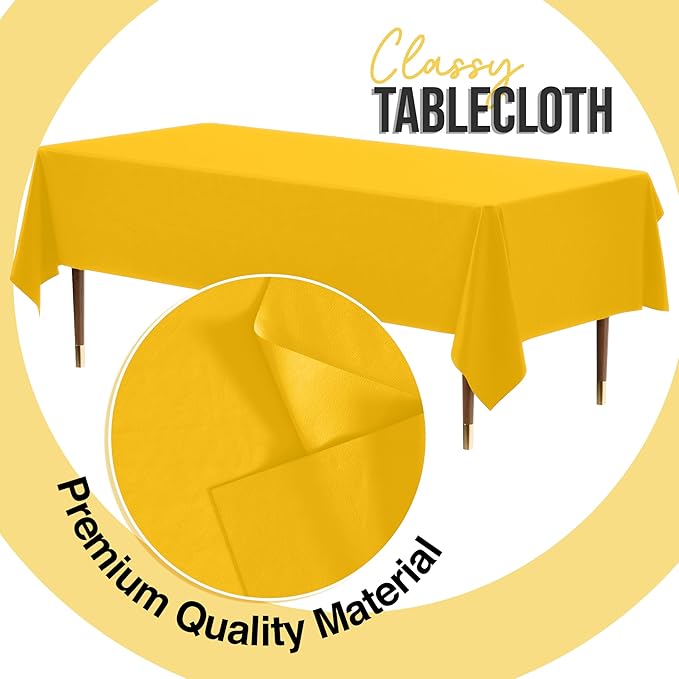 Exquisite 66% Thicker Premium Plastic Table Cloth Rectangle Table Cover 0.5 Mil 12 Pack Yellow Table Cloth 54 Inch x 108 Inch Disposable Tablecloth Won't Tear Easily Like Cheap Thin Brands