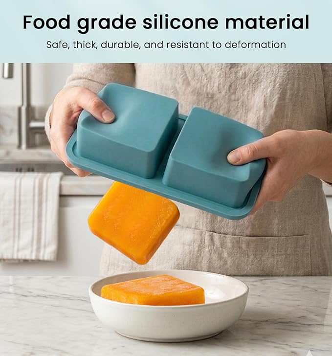 DOQAUS Silicone Freezer Molds, Reinforced Steel Frame 2-Cup Ice Cube Trays with Lid, 2-Cavity BPA-Free Soup Containers for Meal Prep, Kitchen